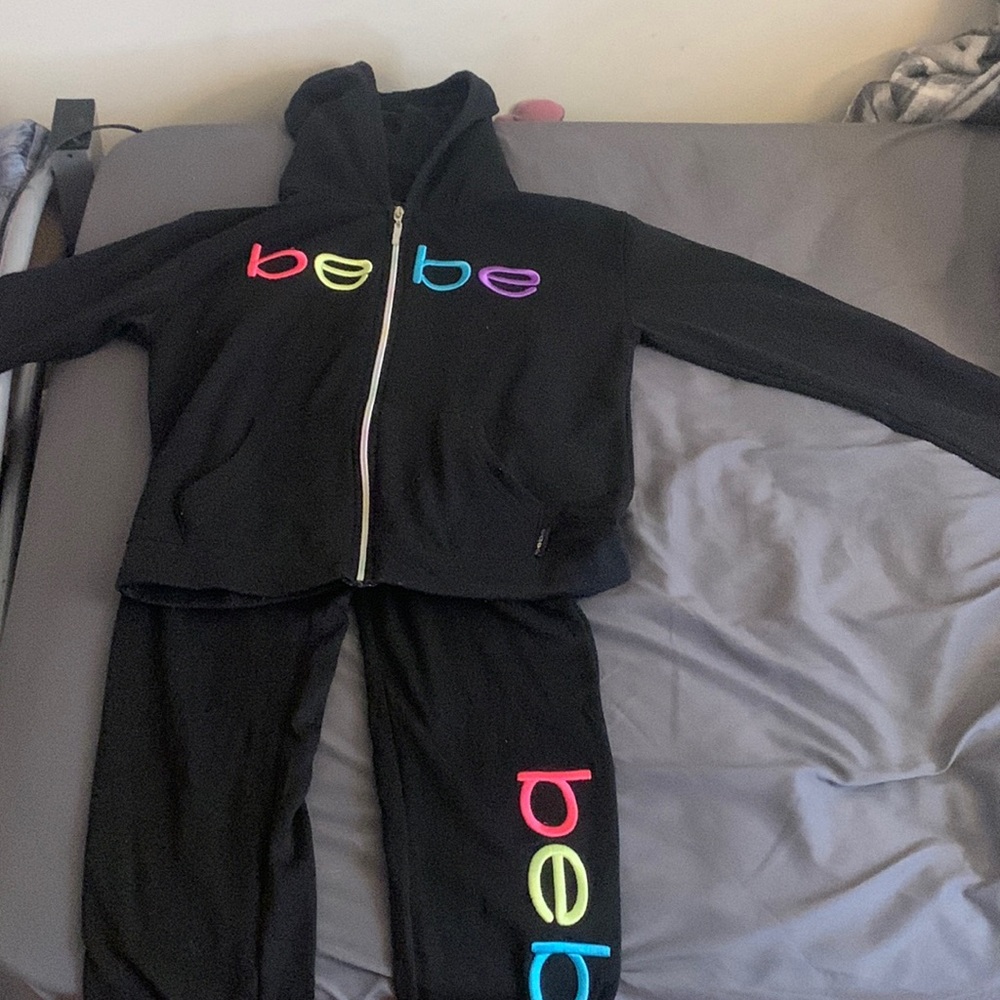 bebe black sweatsuit, hoodie and sweatpants